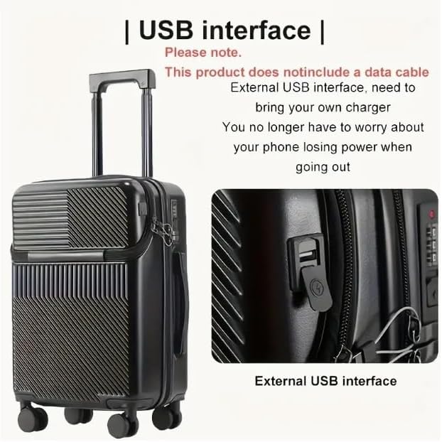 Twarda walizka kabinowa 20" z poliwęglanu, z zamkiem TSA i portem USB, odporna na uszkodzenia.