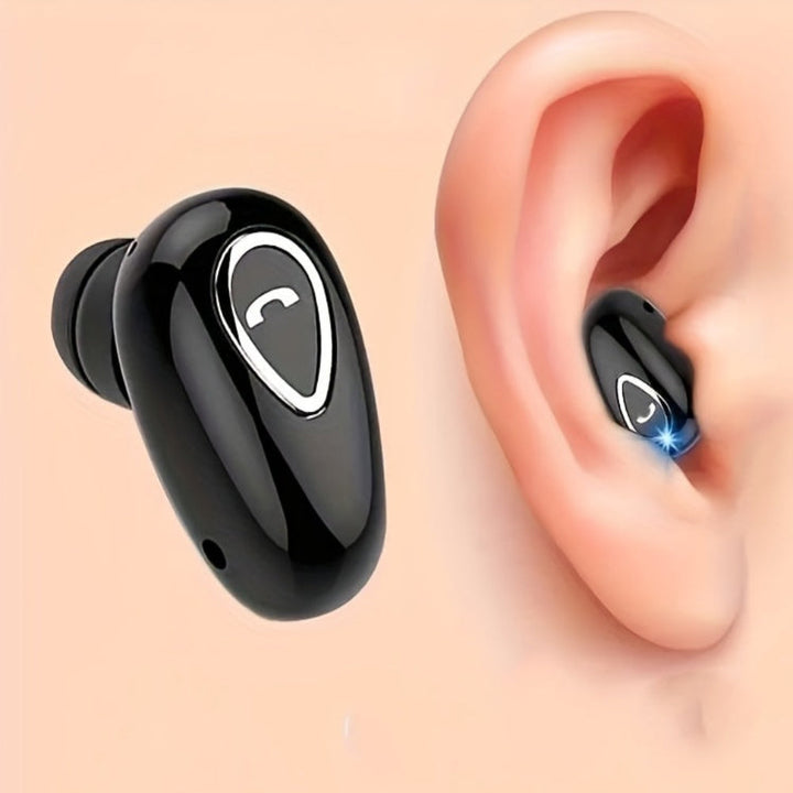 Czarne bezprzewodowe słuchawki douszne Bluetooth z mikrofonem, idealne do sportu i rozmów.