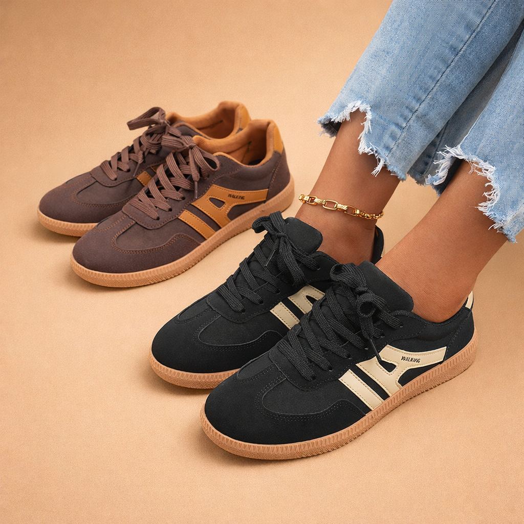 Uniwersalne damskie buty sneakersy, brązowe trampki sznurowane, idealne do miejskich stylizacji.