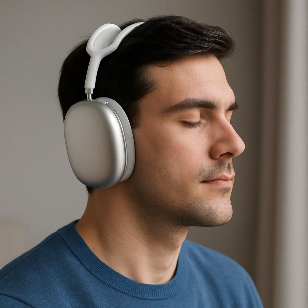 Komfortowe nauszne słuchawki Bluetooth, składane, ergonomiczne, idealne w podróży.