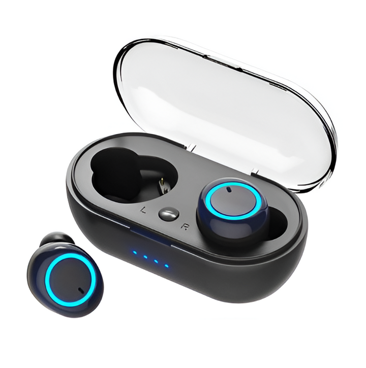 Czarne słuchawki Bluetooth unisex z etui ładującym, idealne do muzyki i rozmów. Krystaliczny dźwięk.