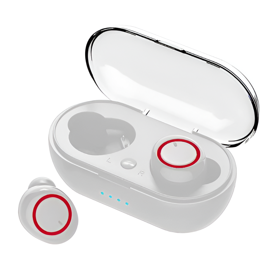 Bezprzewodowe słuchawki Bluetooth z etui ładującym do długiego słuchania muzyki i wyraźnych rozmów przez cały dzień.