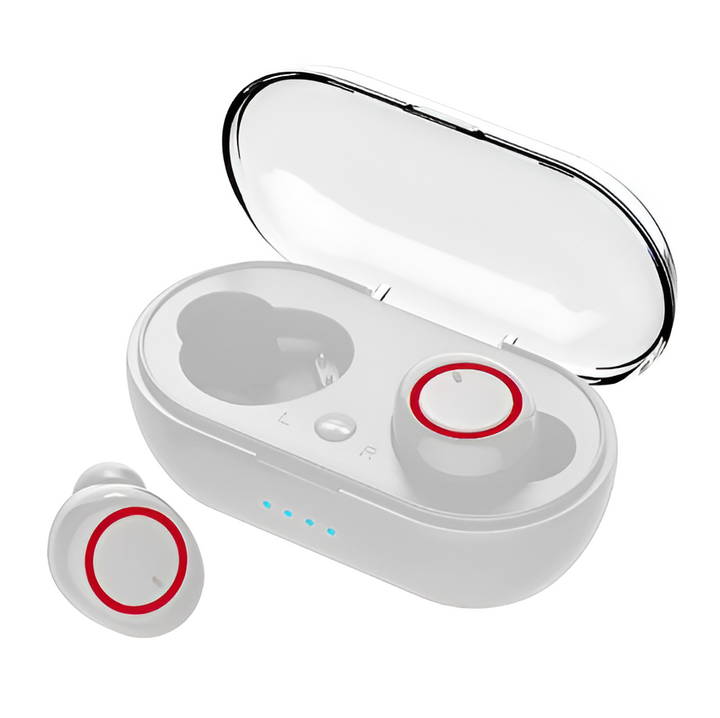 Bezprzewodowe słuchawki Bluetooth z etui ładującym do długiego słuchania muzyki i wyraźnych rozmów przez cały dzień.