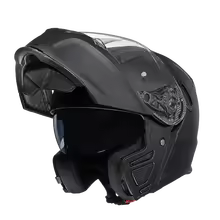 Kask motocyklowy z podnoszoną szybą i podwójnym wizjerem gwarantujący ochronę i komfort podczas podróży.