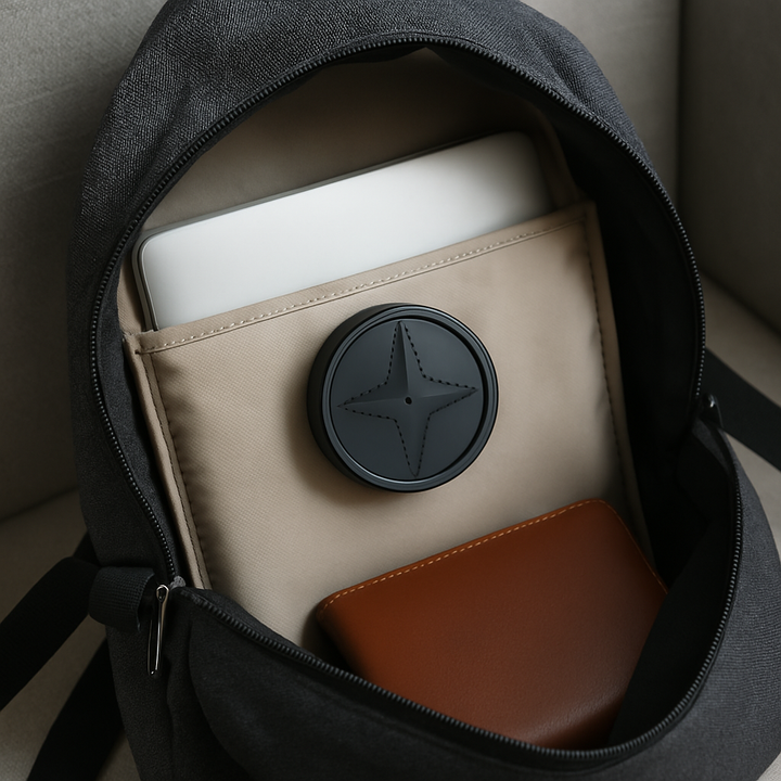 Magnetyczny mini lokalizator GPS przyczepiony do metalowej powierzchni, idealny do śledzenia pojazdów.