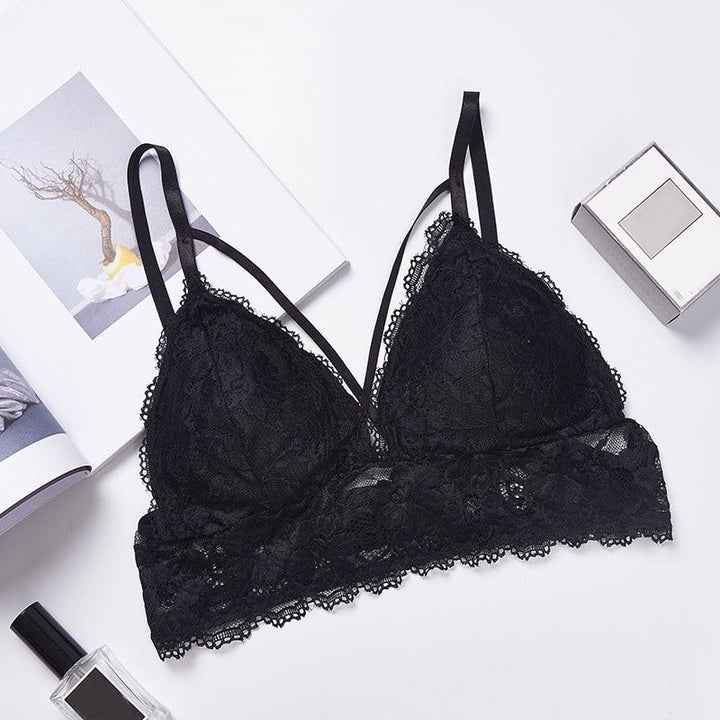 Czarny koronkowy biustonosz bralette z paskami, modna damska bielizna zapewniająca styl i komfort na lato.