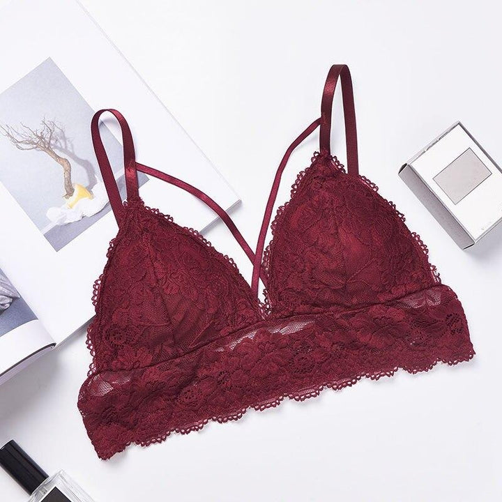 Bordowy koronkowy bralette z regulowanymi ramiączkami, stylowy damski biustonosz, komfortowa bielizna.