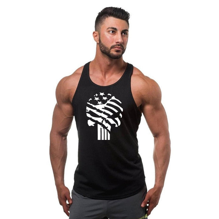 Czarny męski tank top z nadrukiem czaszki, idealny do streetwearu. Luźna koszulka bez rękawów na lato.