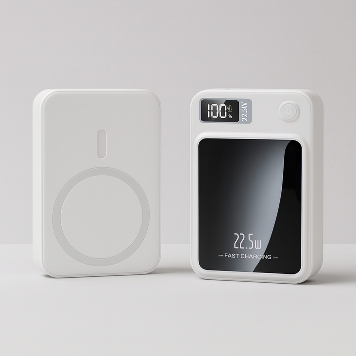 Przenośny powerbank 20000mAh z szybkim ładowaniem USB-C i bezprzewodową funkcją Qi.