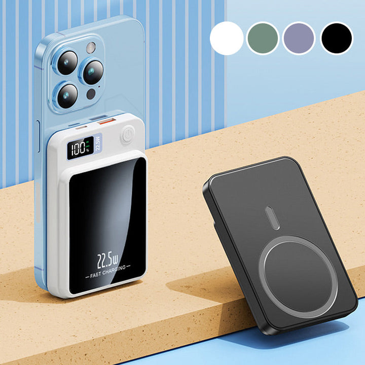Powerbank z technologią Qi, szybkim ładowaniem 22.5W i ergonomiczną konstrukcją, idealny w podróży.