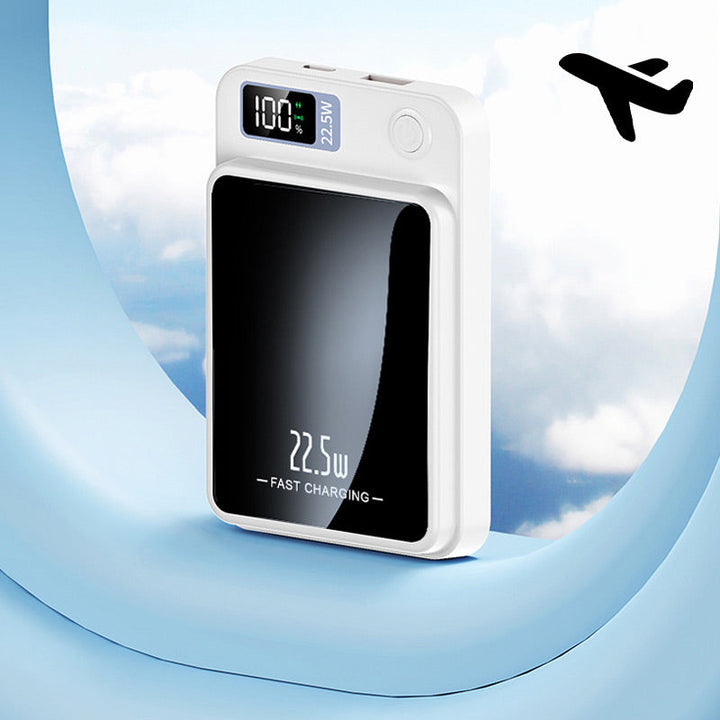 Wydajny powerbank mobilny z szybkim ładowaniem 22.5W, portami USB-C i Qi.