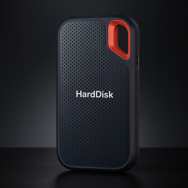 Czarny przenośny dysk SSD USB-C z szybkim transferem danych. Kompaktowa pamięć zewnętrzna o wysokiej pojemności.
