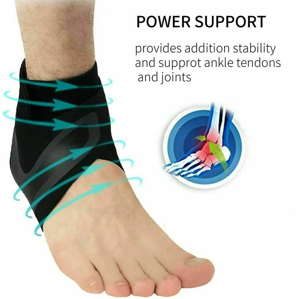 Detal czarnego stabilizatora kostki. Regulowana opaska unisex zapewnia ulgę w bólu i mocne wsparcie.