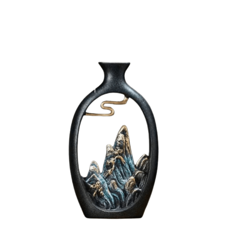 Czarny ceramiczny wazon z eleganckim motywem gór, idealny element dekoracyjny do Twojego domu.