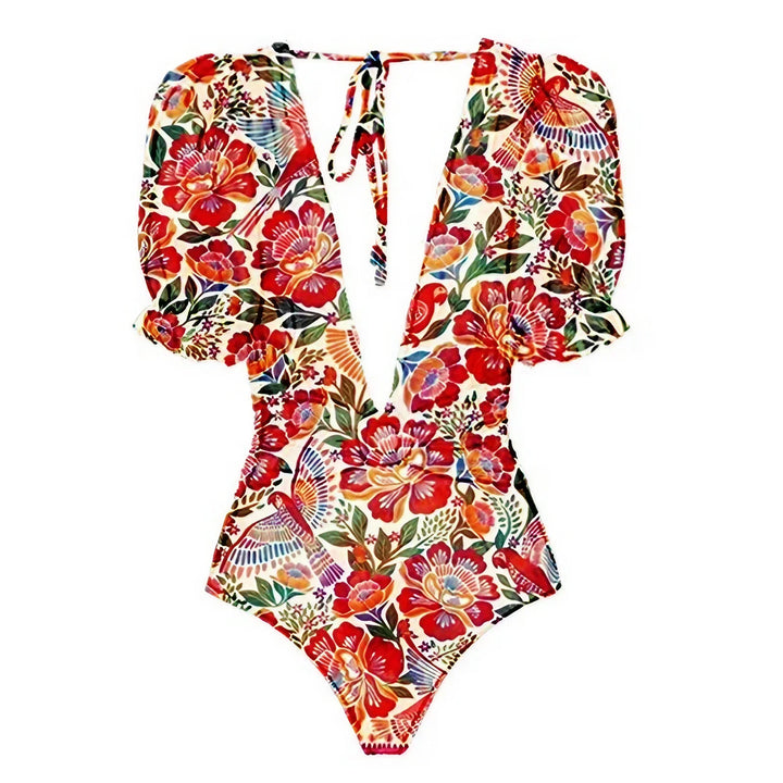 Modne damskie monokini z krótkim rękawem, jednoczęściowy strój kąpielowy w kwiaty, idealny na lato.
