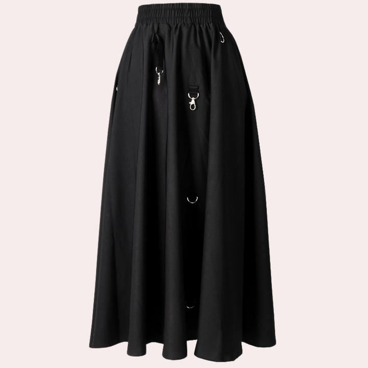 Elegancka długa spódnica damska z wysokim stanem. Rozkloszowana, przewiewna, idealna na wiosenne i letnie dni.