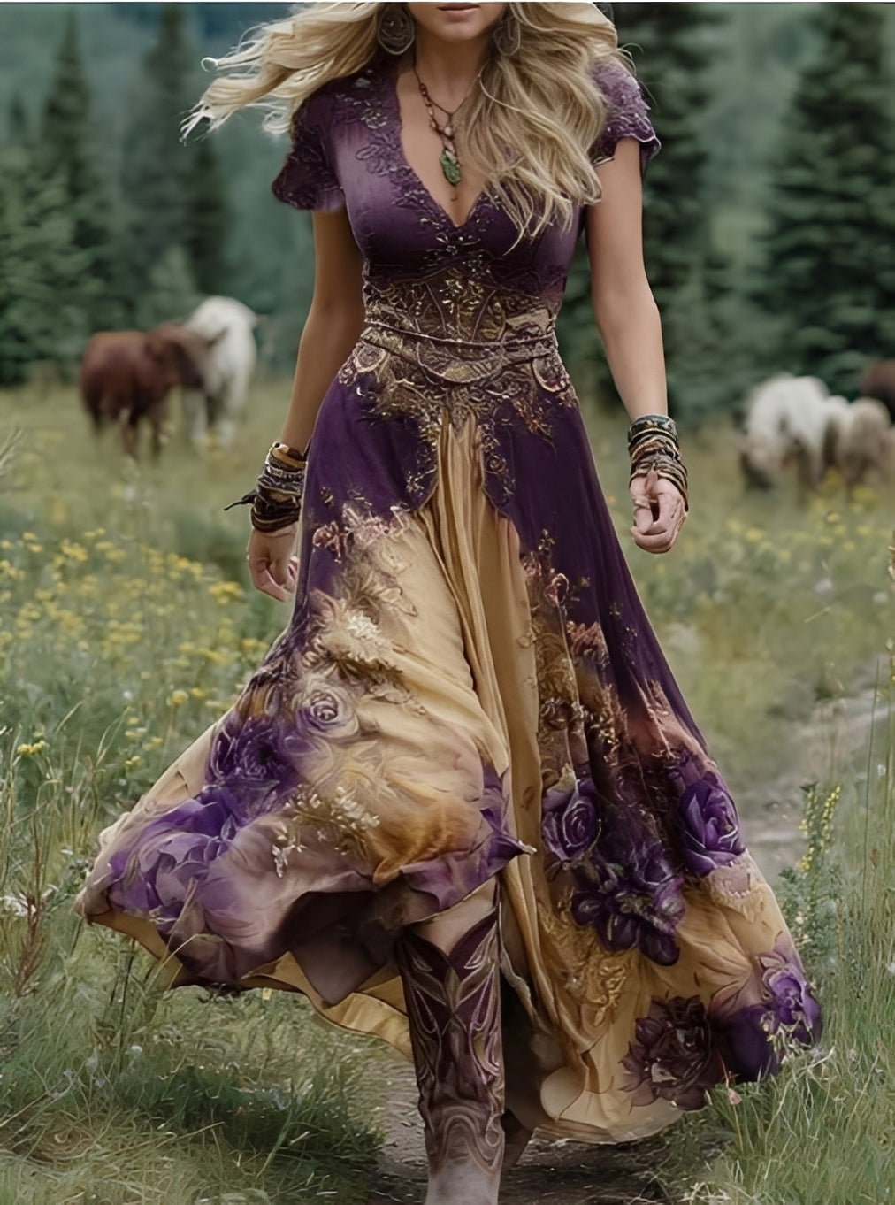 Elegancka sukienka maxi damska w kwiatowy wzór. Casualowa, na lato, idealna na wiele stylizacji.