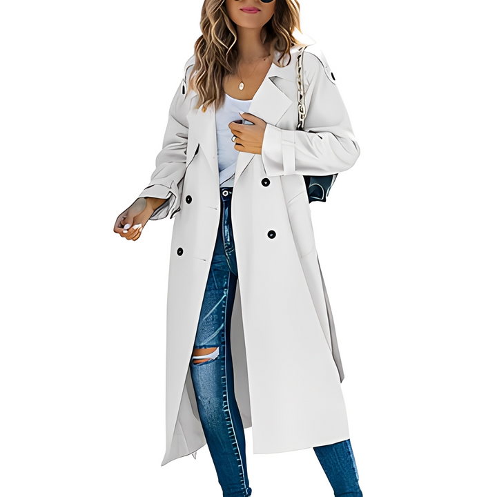 Stylowy damski trencz długi, idealny płaszcz na jesień i zimę. Elegancki i modny outwear dla stylowych kobiet.