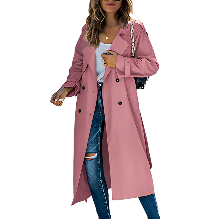 Modny damski trencz długi, wszechstronny płaszcz na jesień i zimę. Elegancki i ciepły outwear.
