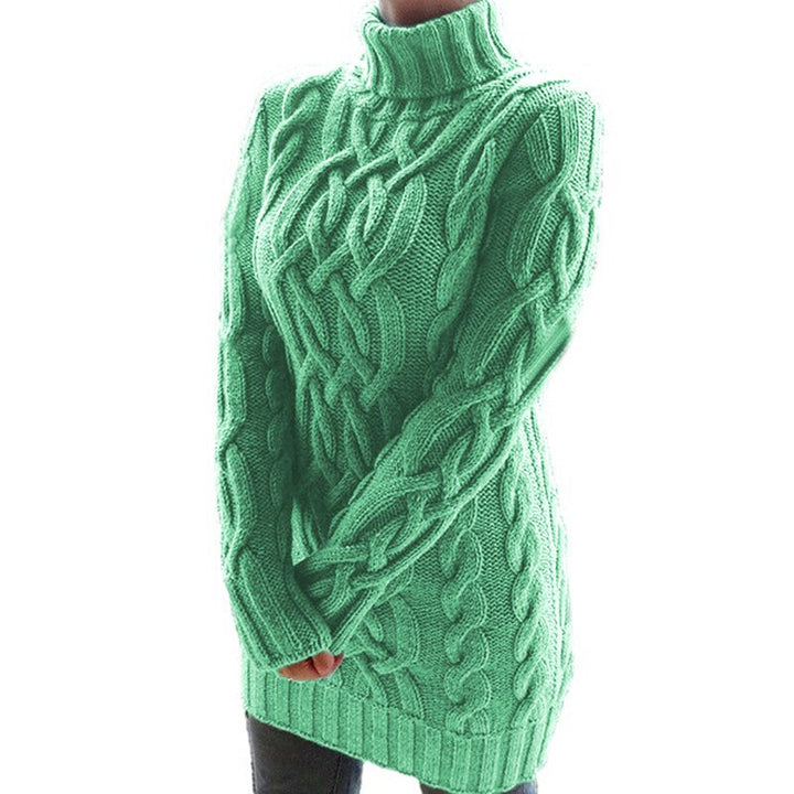 Elegancki damski sweter golf Klara. Modny długi sweter we wzory, idealny na zimę i casualowe wyjścia.
