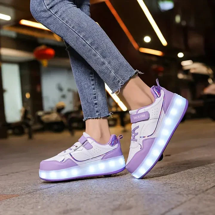 Świecące buty na rolkach dla dzieci w kolorze fioletowym