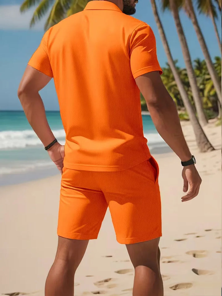Elegancko-sportowy męski komplet letni polo ze szortami