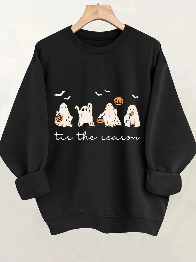 Czarna damska bluza oversize z grafiką halloweenową na jesienne dni