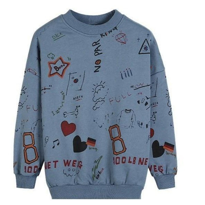 Damska bluza nierozpinana oversize z kolorowym rysunkowym nadrukiem. Wygodna, modna, idealna na co dzień.