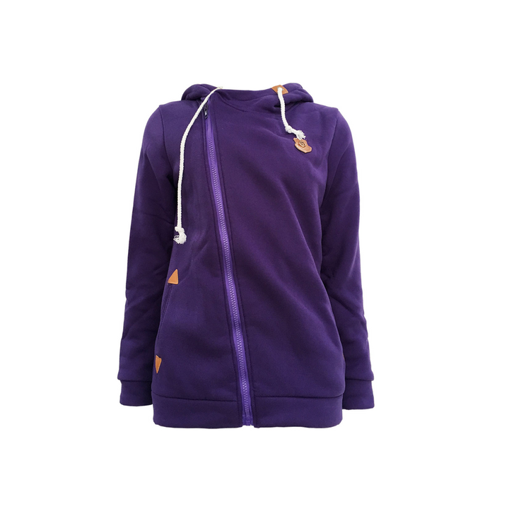 Wygodna damska bluza z kapturem, rozpinana. Asymetryczny fason idealny do stylizacji streetwear.