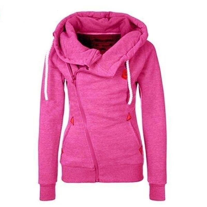Miękka damska bluza z kapturem, rozpinana. Asymetryczna, komfortowy element stylu streetwear.