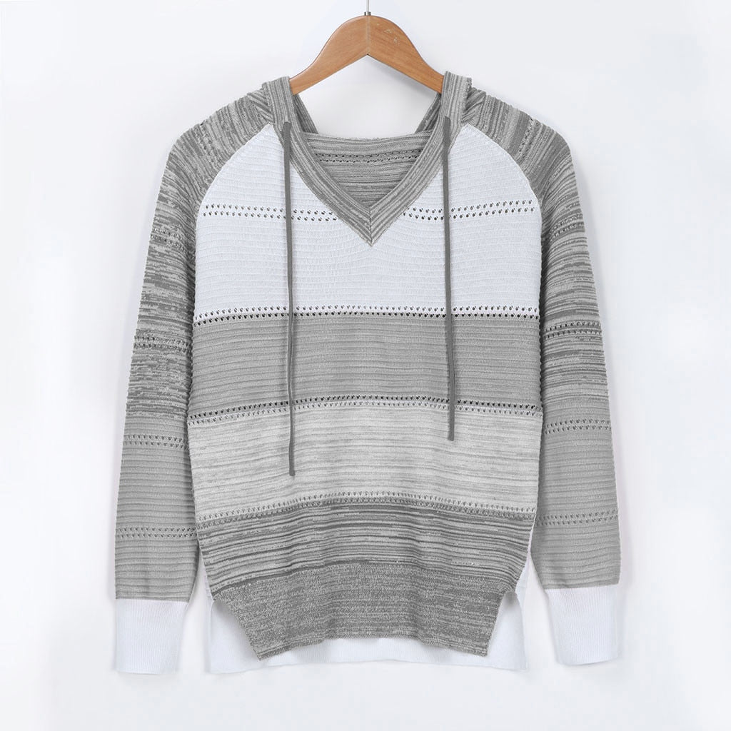 Modna damska bluza nierozpinana ombre z kapturem, rękawy raglan, casualowy styl.