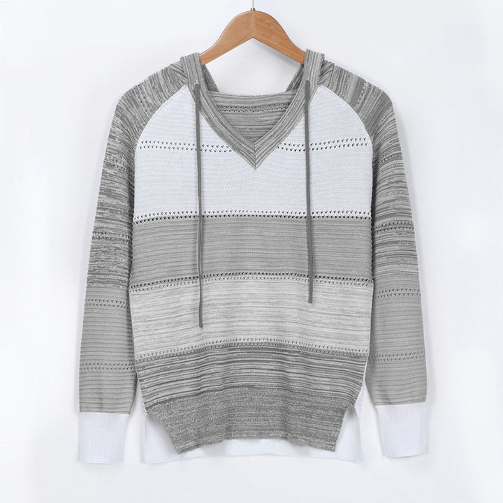 Modna damska bluza nierozpinana ombre z kapturem, rękawy raglan, casualowy styl.