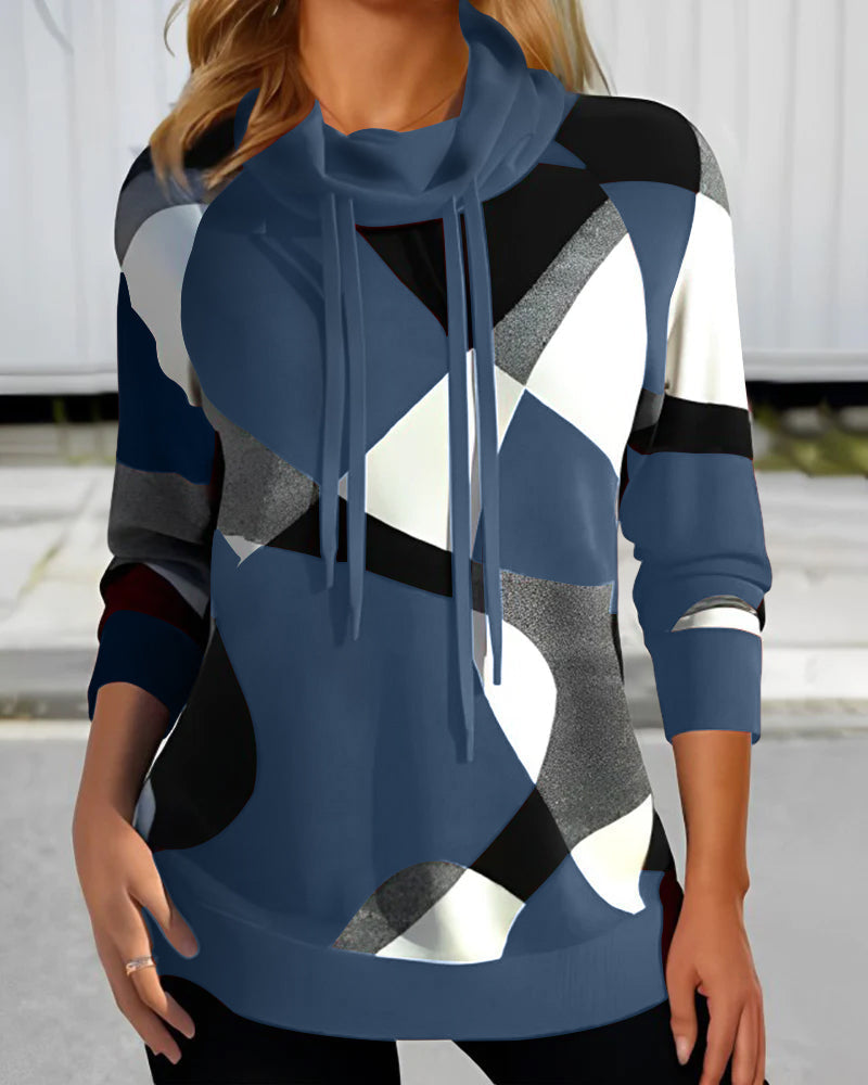 Komfortowa bluza damska z kapturem i modnym, geometrycznym nadrukiem. Idealna do stylizacji casualowych na co dzień.