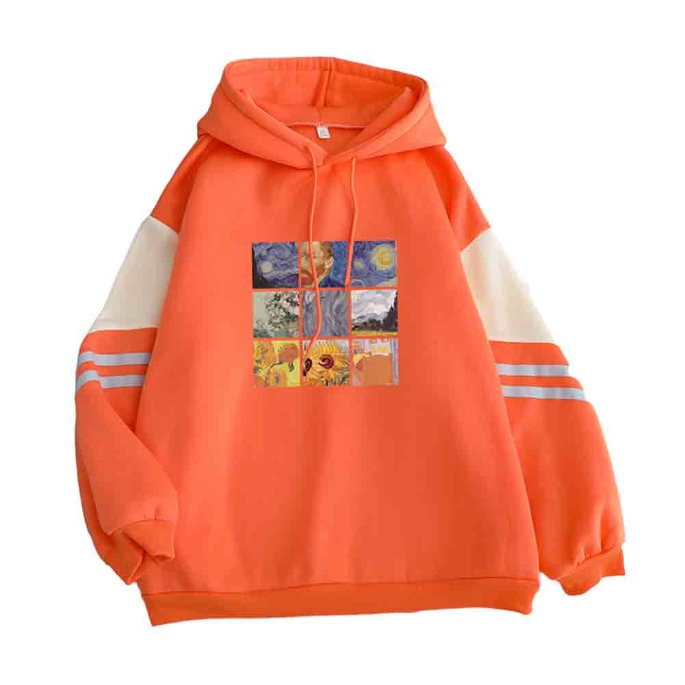 Luźna damska bluza z kapturem i modnymi kolorowymi paskami. Komfortowy styl oversize na co dzień.