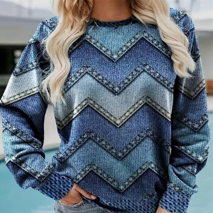 Modna damska bluza zimowa z unikalnym wzorem denim. Ciepła odzież casual na jesień i zimę, luźny krój.