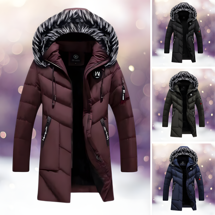 Damska długa kurtka zimowa parka z kapturem, ocieplana, w modnym kroju slim fit, zapewnia ciepło i styl.