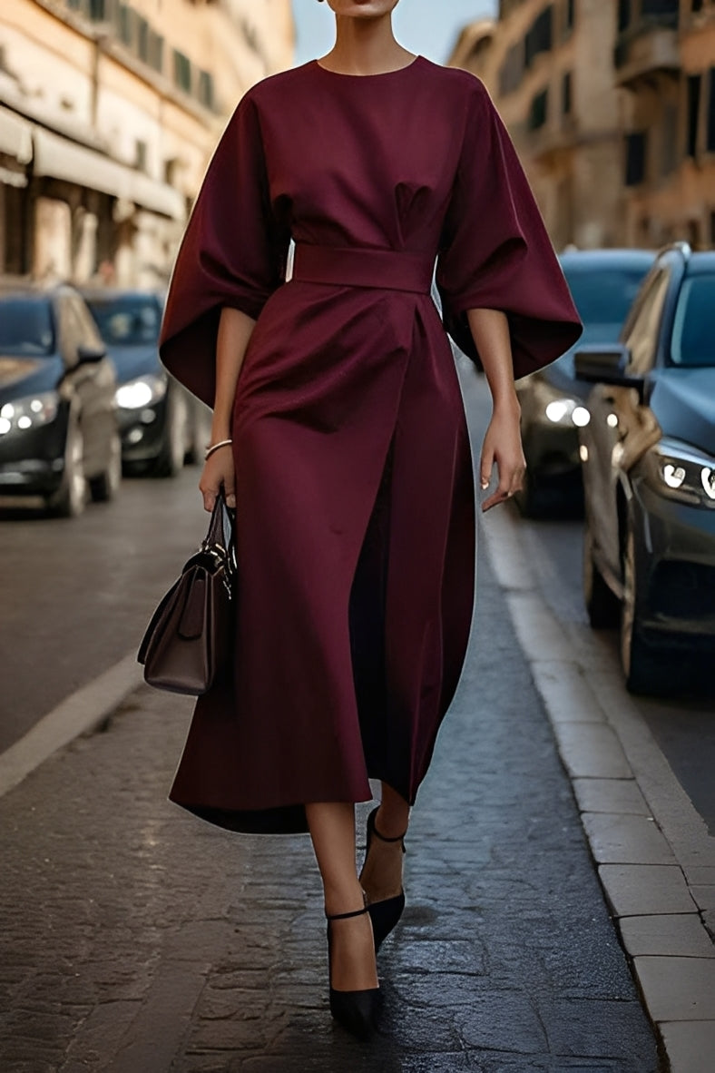 Modna jesienna sukienka Elena z paskiem, dla stylowej elegancji. Wygodna sukienka midi damska.