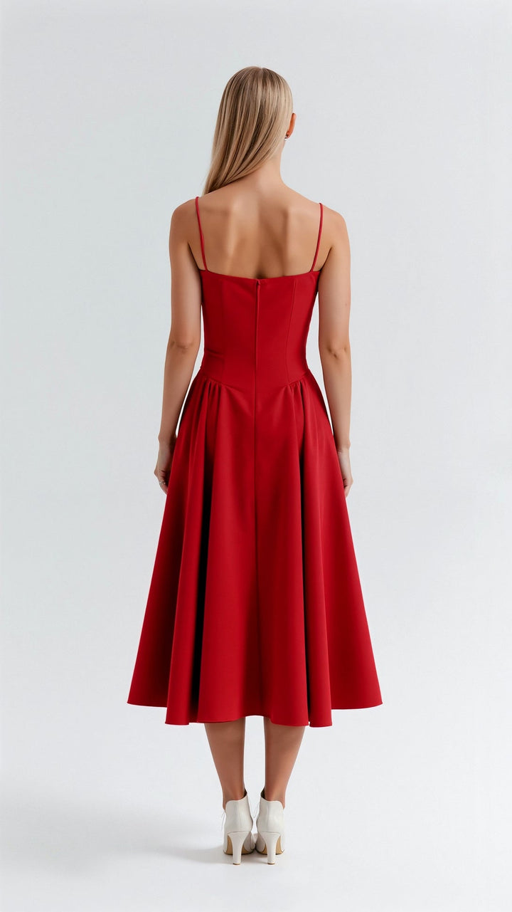 Modna sukienka midi wieczorowa damska, z gorsetem, idealna na eleganckie przyjęcia.