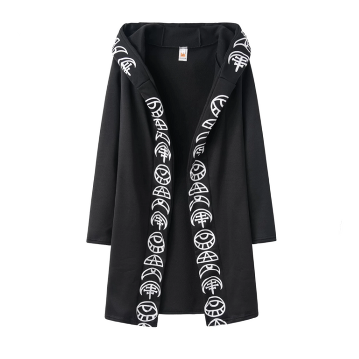 Gotycka bluza damska rozpinana z kapturem, z dzianiny. Mroczny design, streetwear, oversize, idealna na jesień.