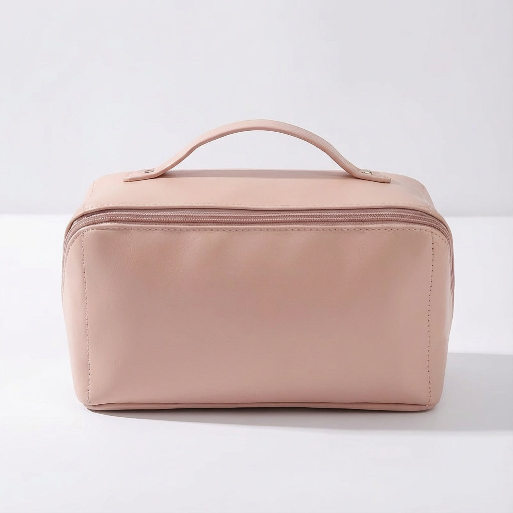 Kompaktowa damska kosmetyczka podróżna. Stylowy organizer na kosmetyki i makijaż z uchwytem.