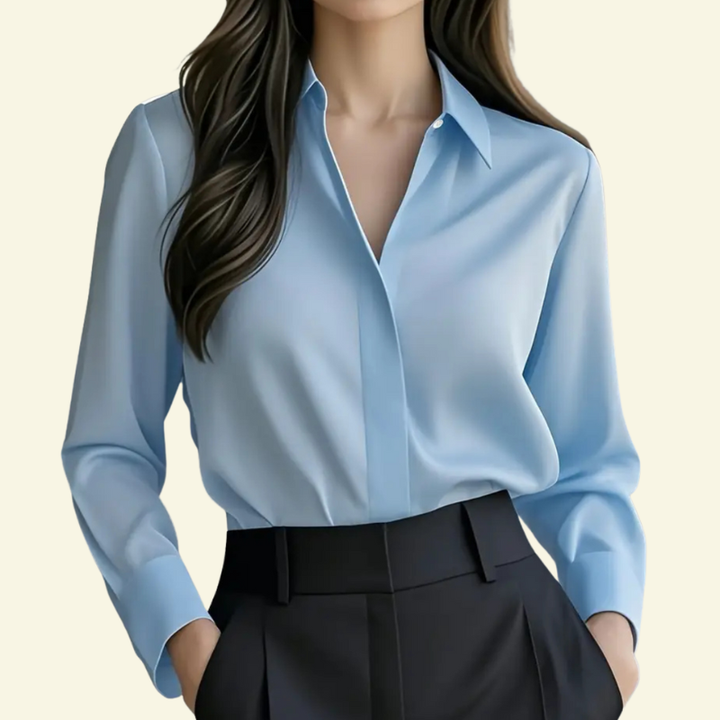 Elegancka damska koszula z kołnierzem, uniwersalna bluzka z długim rękawem. Styl casual i formalny.