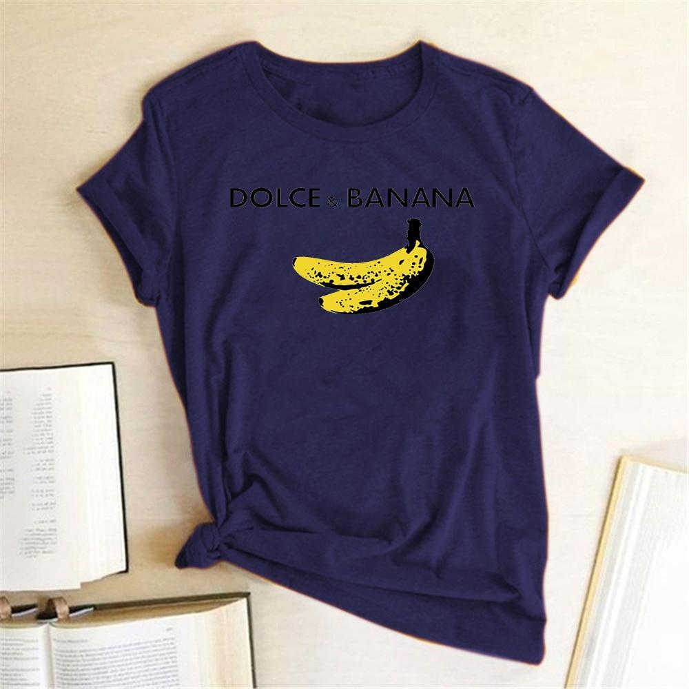 Stylowa odzież damska: T-shirt z nadrukiem bananów, modny i komfortowy letni styl.