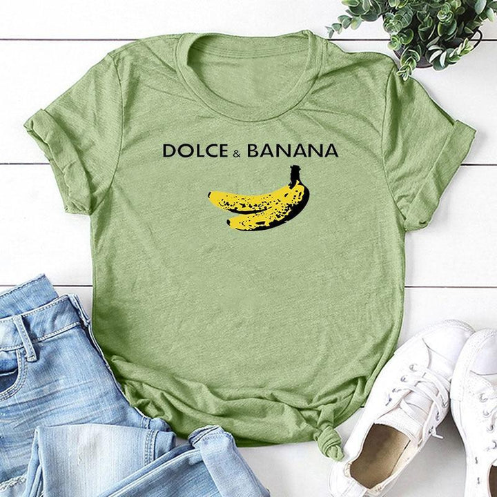 Odzież damska: T-shirt z nadrukiem bananów, modny i przewiewny, idealny na letnie wyjścia.