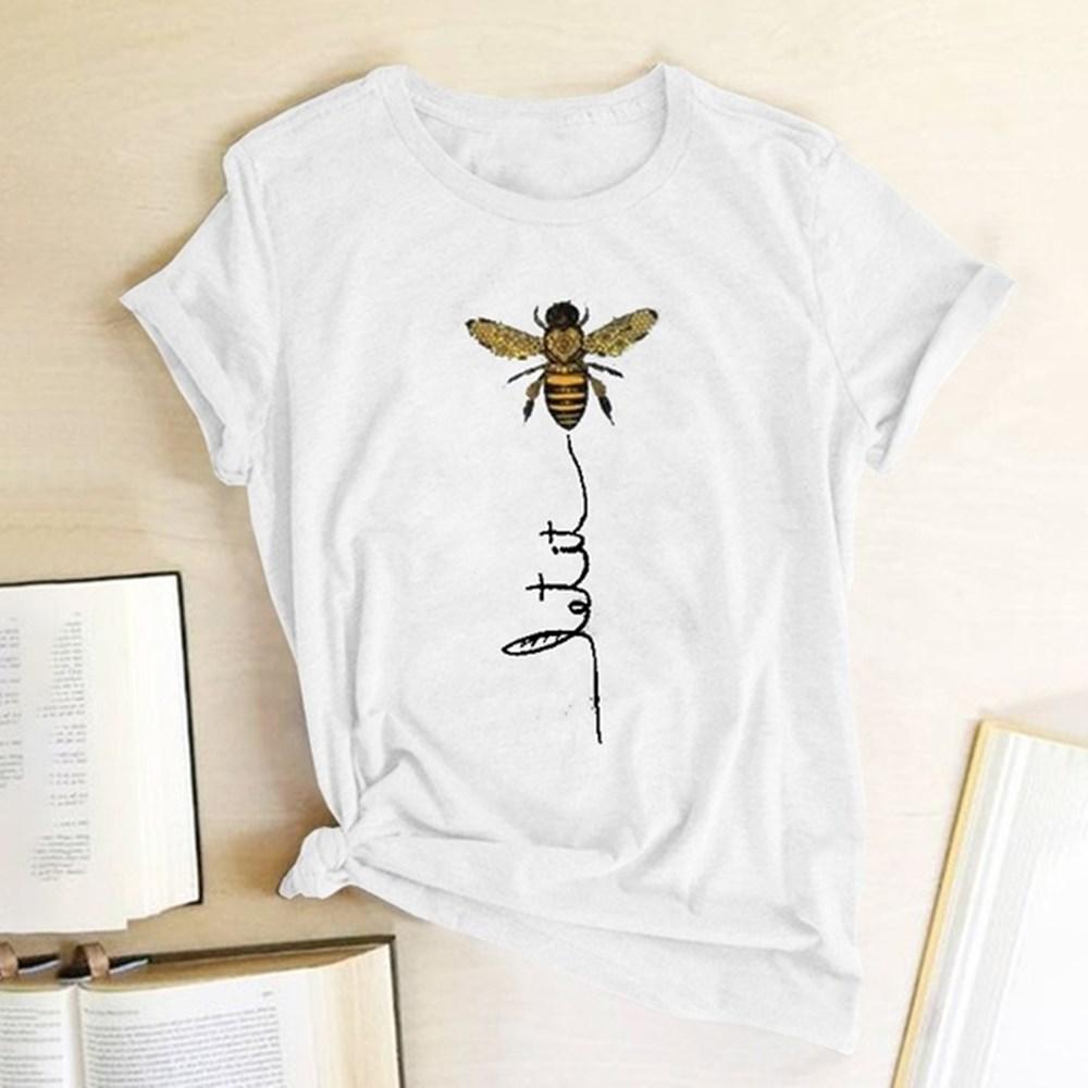 Stylowa damska koszulka letnia z nadrukiem uroczej pszczoły. T-shirt casual, okrągły dekolt.