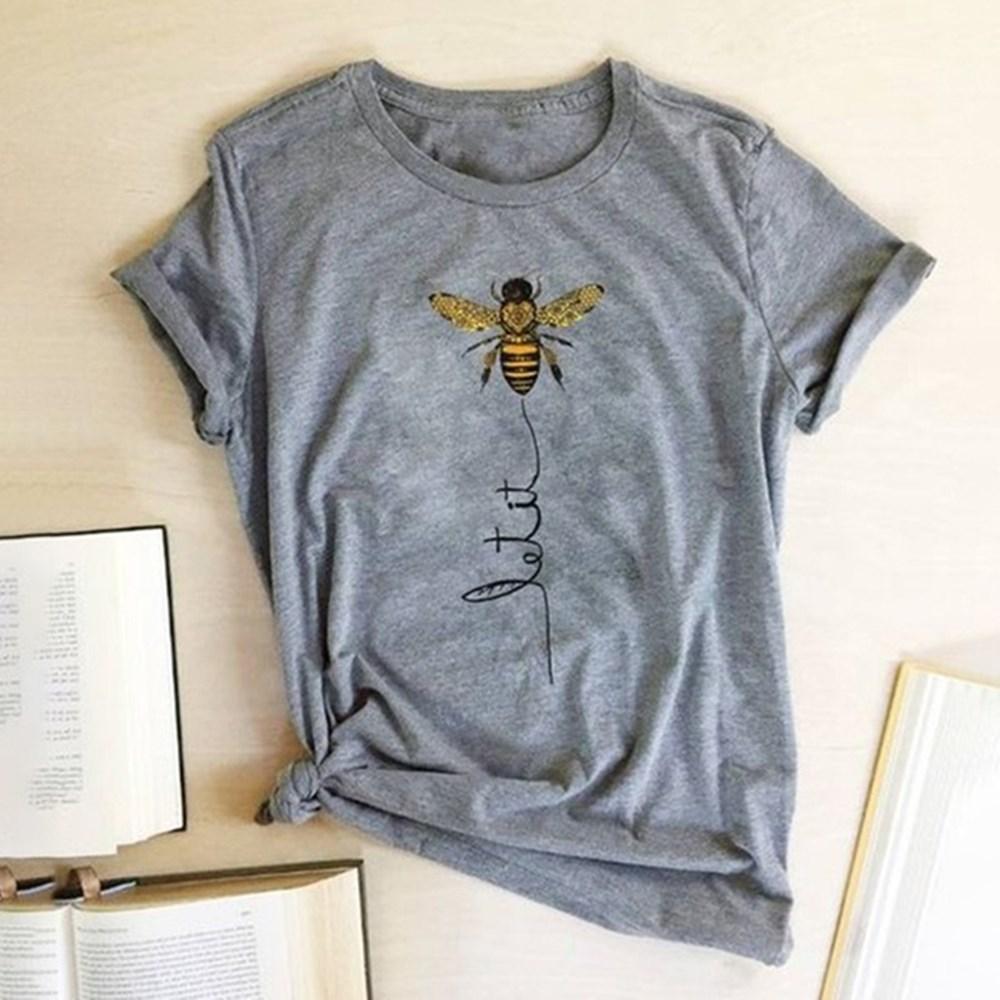 Damski T-shirt z uroczą pszczołą, letni must-have. Luźna koszulka, casualowy styl, moda.