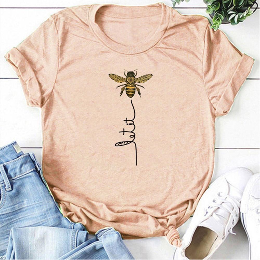 Koszulka damska T-shirt z motywem pszczoły. Letni, casualowy styl, okrągły dekolt.