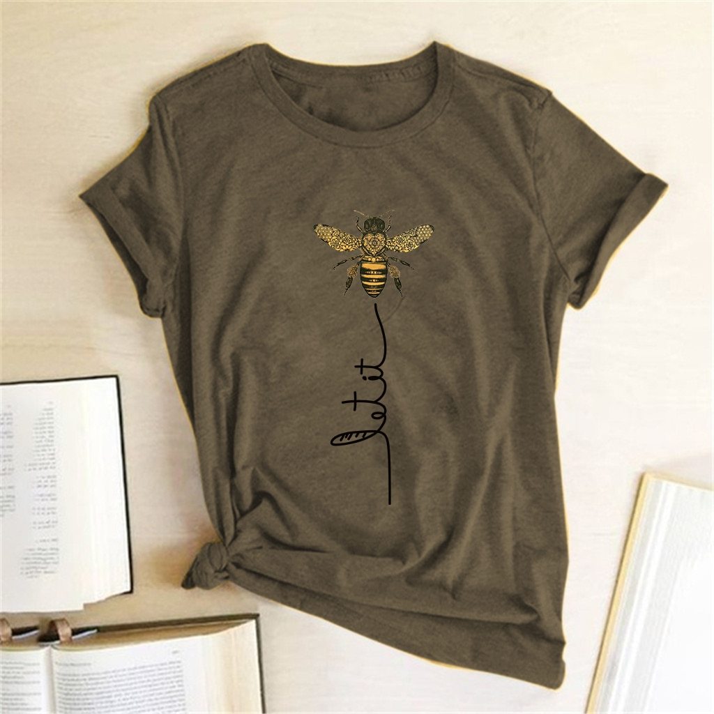 Damska koszulka z nadrukiem pszczoły. T-shirt letni, luźny fason, idealny do casualowych stylizacji.