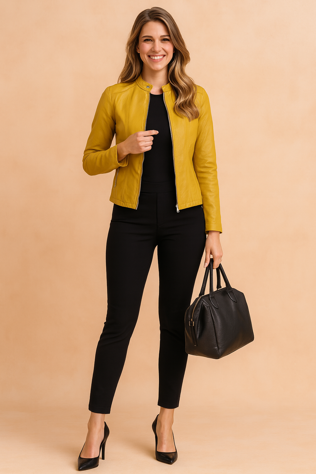 Gładka, klasyczna kurtka damska, idealna do eleganckich i codziennych outfitów. Na wiosnę/jesień.