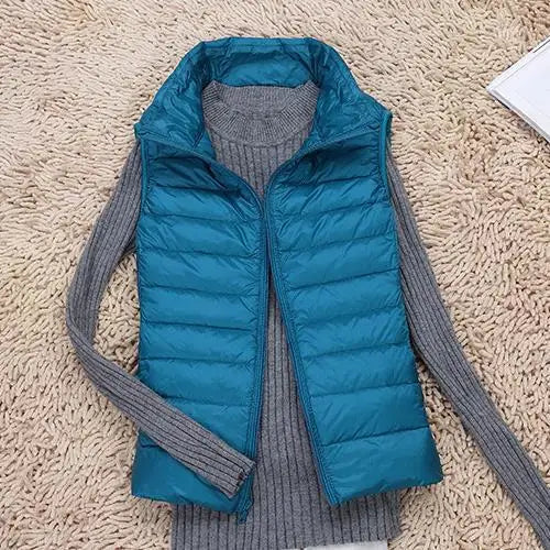 Damski puchowy bezrękawnik, lekka kamizelka na jesień i zimę, komfortowa i stylowa.