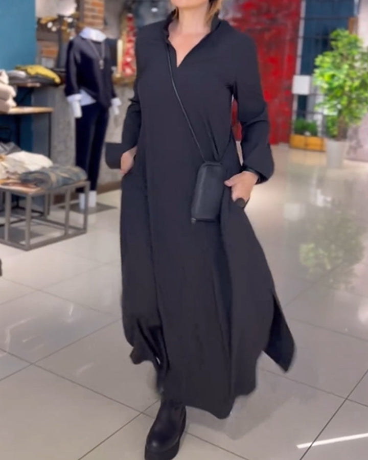 Wygodna damska sukienka maxi z rozcięciem. Luźna i elegancka, świetna do letnich stylizacji i na co dzień.